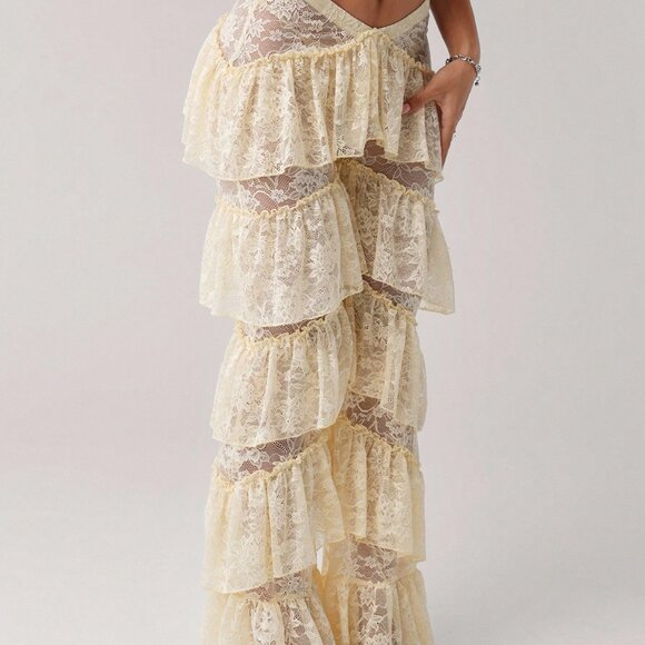 Beige Sexy Women's Y2k V-Front Low Waist Long Pants - Picture 6 of 6